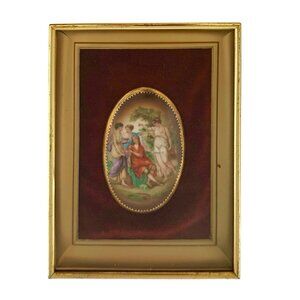 Antique Oval Hand Painted Porcelain Plaque Princess with Entourage Classic Decor